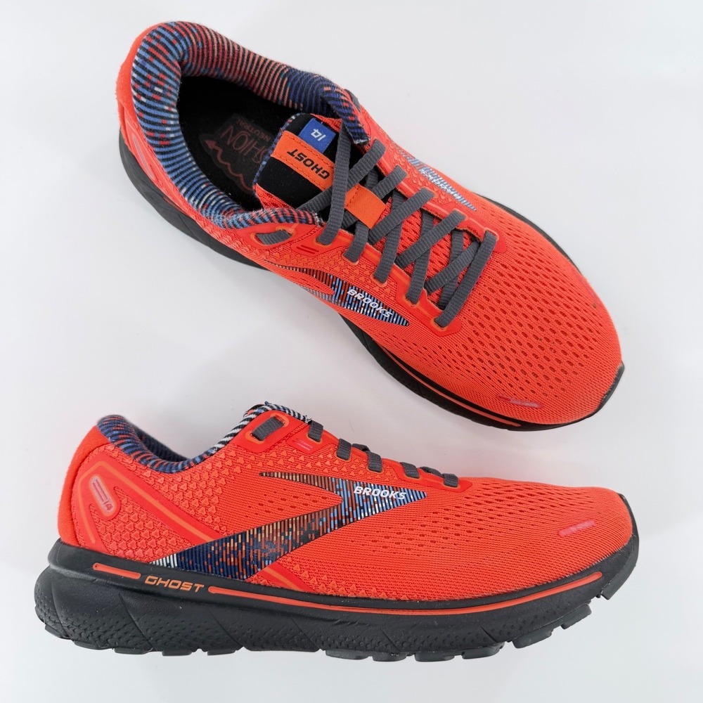 Brooks Ghost 14 Running Shoes Men's 8.5 D Pixel Orange Black Sneakers Neutral